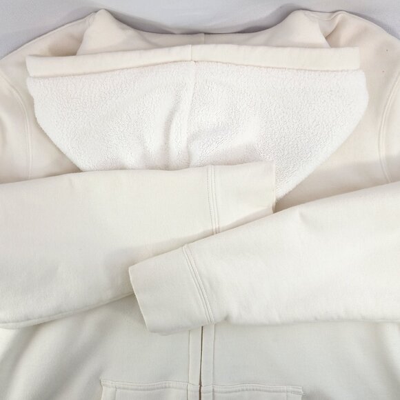 Land's End Cream Beige White Warm Heavy Sweatshirt Hoodie with Zipper EUC - Picture 3 of 5